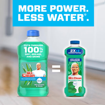 Mr. Clean All Purpose Cleaner, Floor Cleaner for Mopping Home, Bathroom, & Kitchen, Cleaning Liquid for Mop & Bucket, Cleaning Supplies, Multi-Surface Dilutable, Meadows & Rain, 41oz