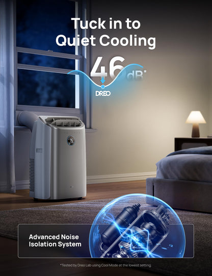 Dreo Portable Air Conditioners, 12,000 BTU AC Unit for Bedroom with Drainage-free Cooling, 46dB Quiet, APP/Voice/Remote, 24h Timer with Fan & Dehumidifier, Smart Air Conditioner for Room Indoors