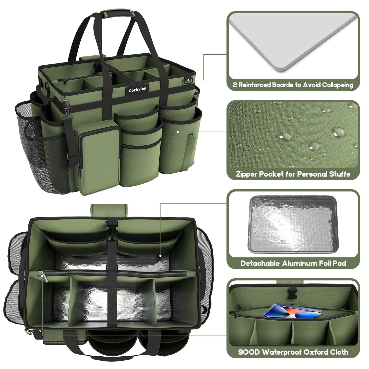 Rolling Cleaning Caddy Bag with Detachable Trolley, Cleaning Supplies Organizer Cart on Wheels, Cleaning Supply Caddy for Housekeepers, Large Professional Detailing Bag Tote for Home, Car (Pink)