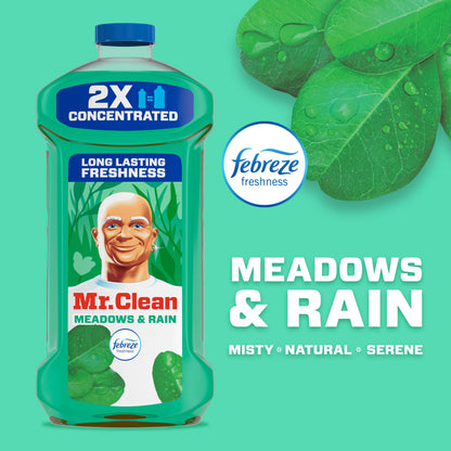 Mr. Clean All Purpose Cleaner, Floor Cleaner for Mopping Home, Bathroom, & Kitchen, Cleaning Liquid for Mop & Bucket, Cleaning Supplies, Multi-Surface Dilutable, Meadows & Rain, 41oz