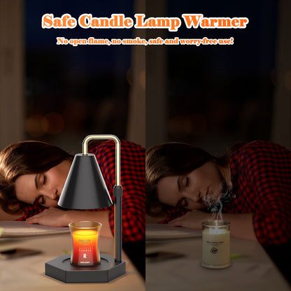 RAINBEAN Candle Warmer Lamp with Adjustable Height, Timer Function, Dimmable Brightness, and Two Included Halogen Bulbs