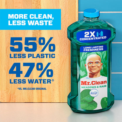 Mr. Clean All Purpose Cleaner, Floor Cleaner for Mopping Home, Bathroom, & Kitchen, Cleaning Liquid for Mop & Bucket, Cleaning Supplies, Multi-Surface Dilutable, Meadows & Rain, 41oz
