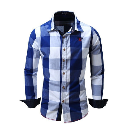 Foreign trade new European and American men's leisure long sleeve shirt plaid patchwork shirt casual fashion shirt