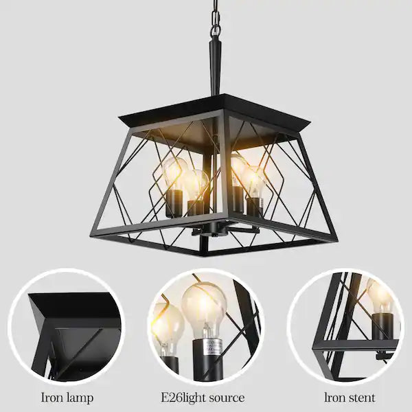 4-Light Black Farmhouse Chandelier for Dining Room (Bulbs Not Included)