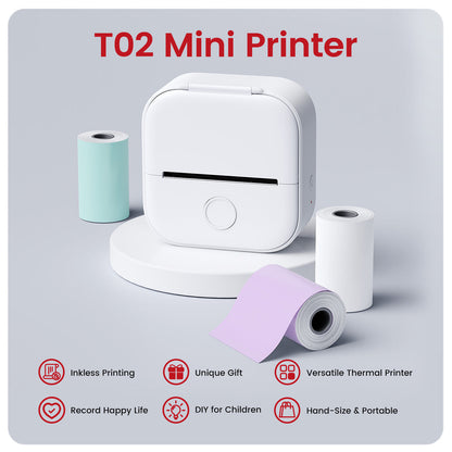 Phomemo T02 | Portable Mini Thermal Printer | Label, Photo, & Question Printing | Bluetooth-Compatible