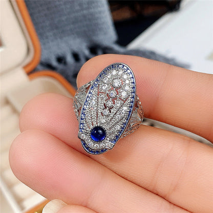 Retro Hollow Style Sapphire Blue Zircon Ring