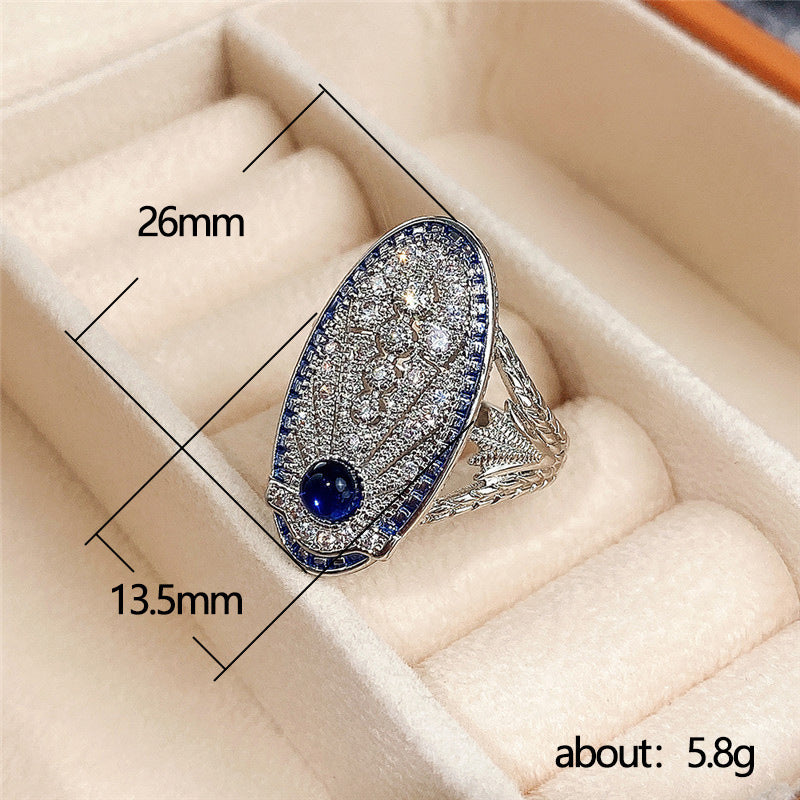 Retro Hollow Style Sapphire Blue Zircon Ring