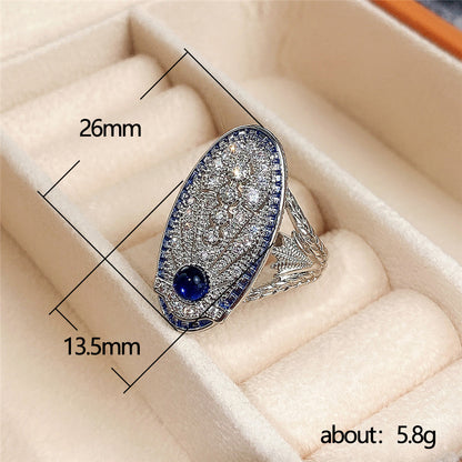 Retro Hollow Style Sapphire Blue Zircon Ring