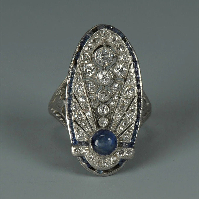 Retro Hollow Style Sapphire Blue Zircon Ring