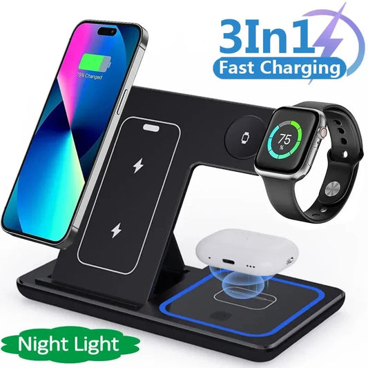 15W 3-in-1 Foldable Wireless Charging Station for iPhone, Apple Watch & AirPods