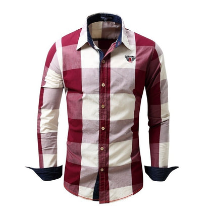 Foreign trade new European and American men's leisure long sleeve shirt plaid patchwork shirt casual fashion shirt