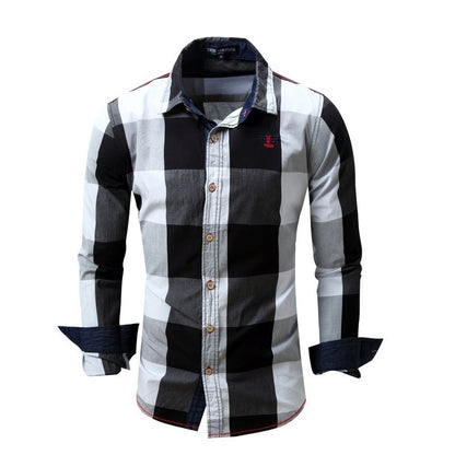 Foreign trade new European and American men's leisure long sleeve shirt plaid patchwork shirt casual fashion shirt