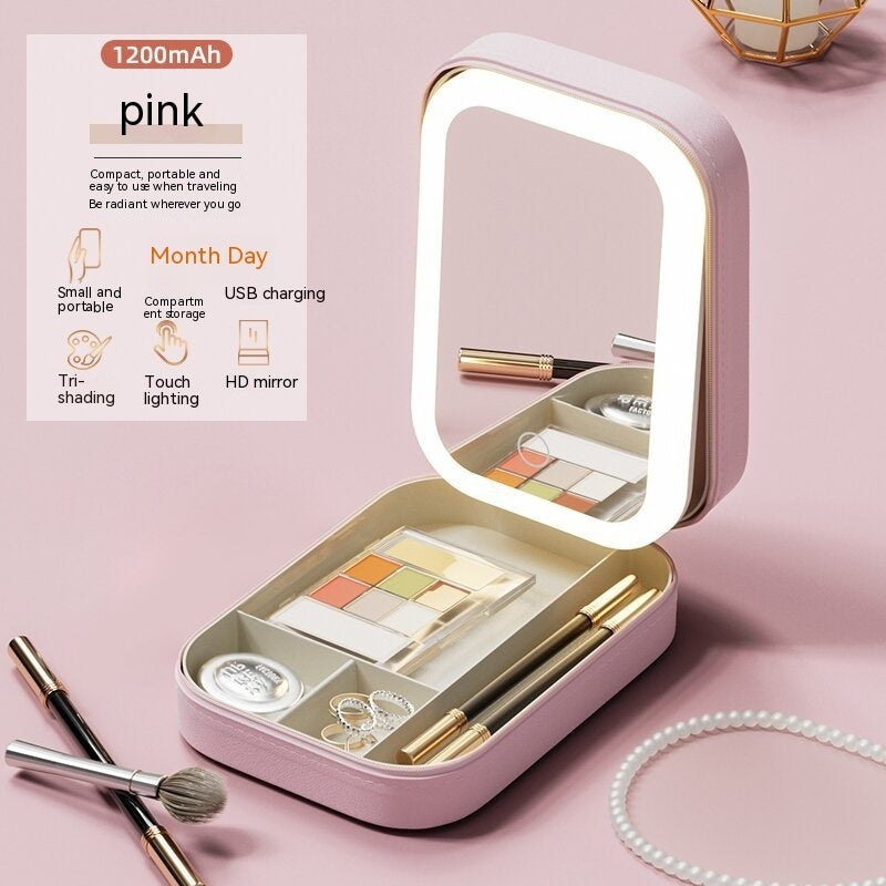 Portable Makeup Organizer with LED Mirror & Touch Control – Travel Cosmetic Storage Box