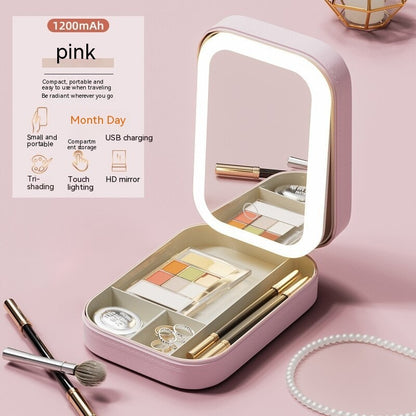 Portable Makeup Organizer with LED Mirror & Touch Control – Travel Cosmetic Storage Box