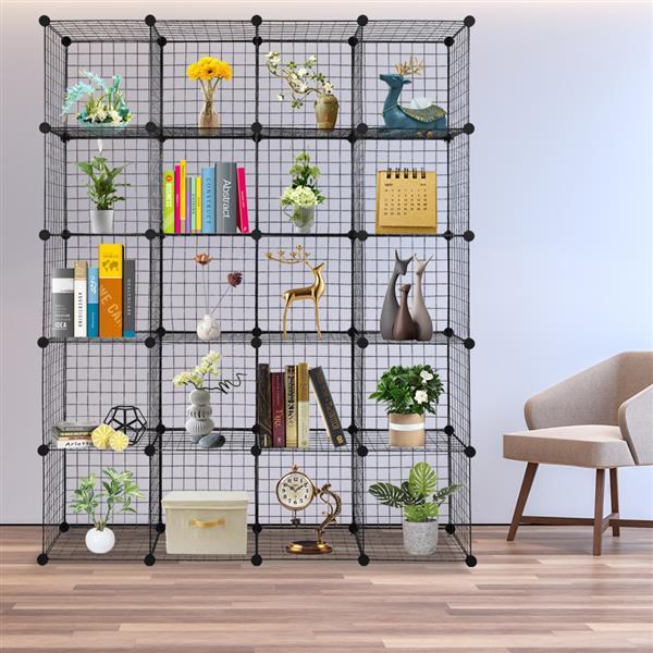 20-Cube Modular Storage Organizer – Durable Metal Grid Shelving Unit