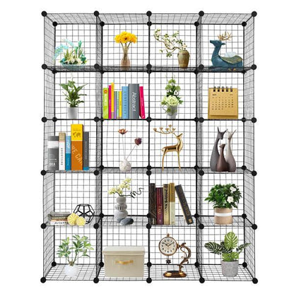 20-Cube Modular Storage Organizer – Durable Metal Grid Shelving Unit